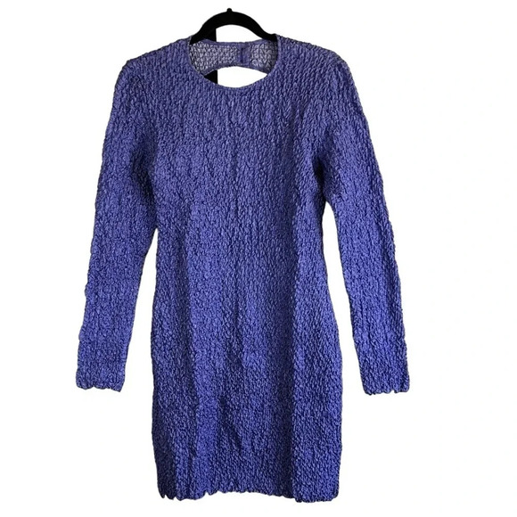 SAMSOE SAMSOE Bianca long sleeve crinkle keyhole mini dress periwinkle Large - Picture 3 of 10